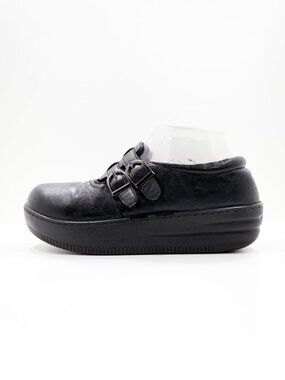 Glolily Emma II Black Leather Platform Slip Resistant Mary Jane Clogs - 8.5